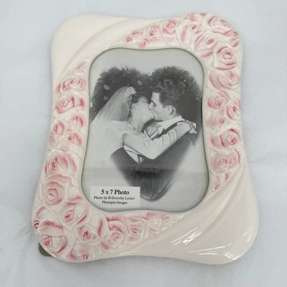 Ceramic Rose Floral Picture Frame Shabby Chic Wedding Decor 5x7 Romantic